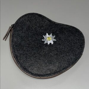 Source Unknown Gray Heart-Shaped Bag w/ Embroidered Floral Accent